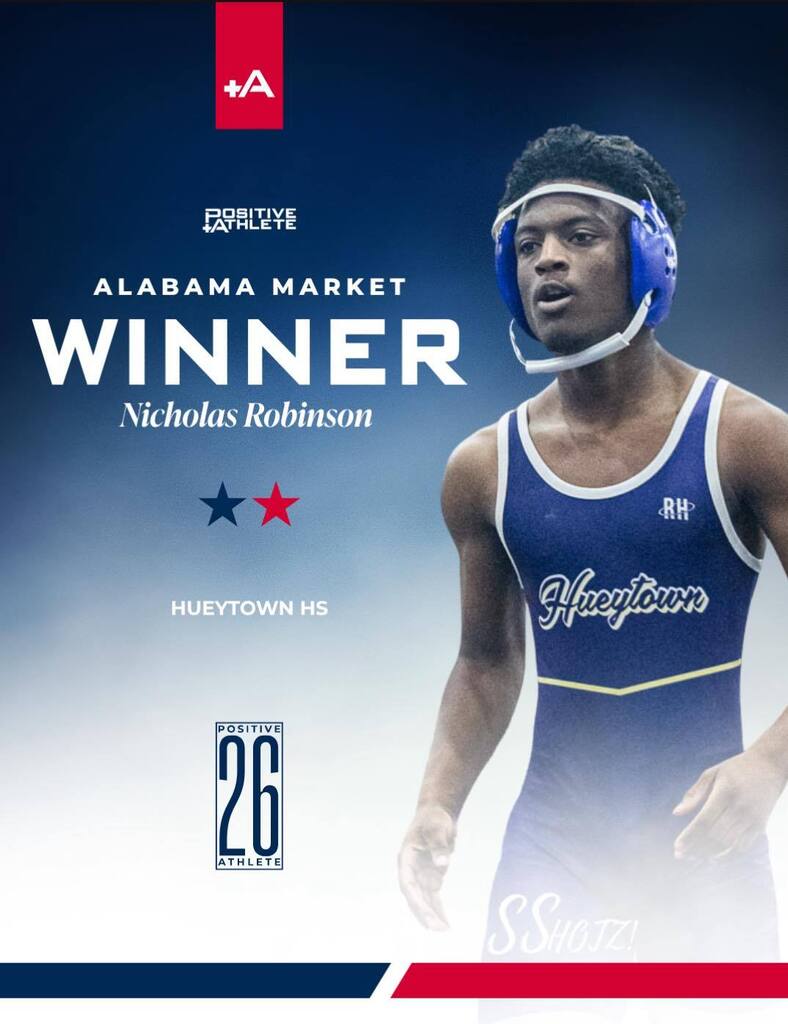 Graphic celebrates Nicholas Robinson on winning the Alabama Market Positive Athlete Award.