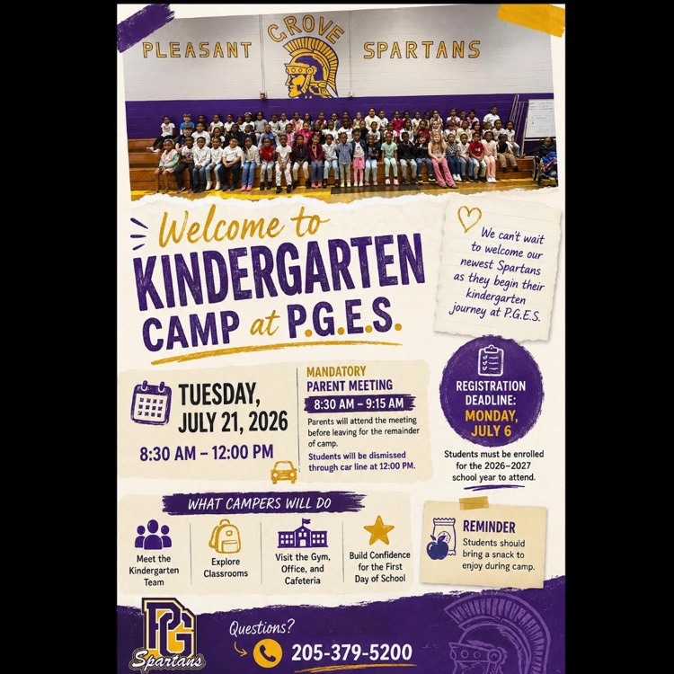 This is a flyer about Kindergarten Camp coming up soon. Please call (205) 379-5200 for more details.
