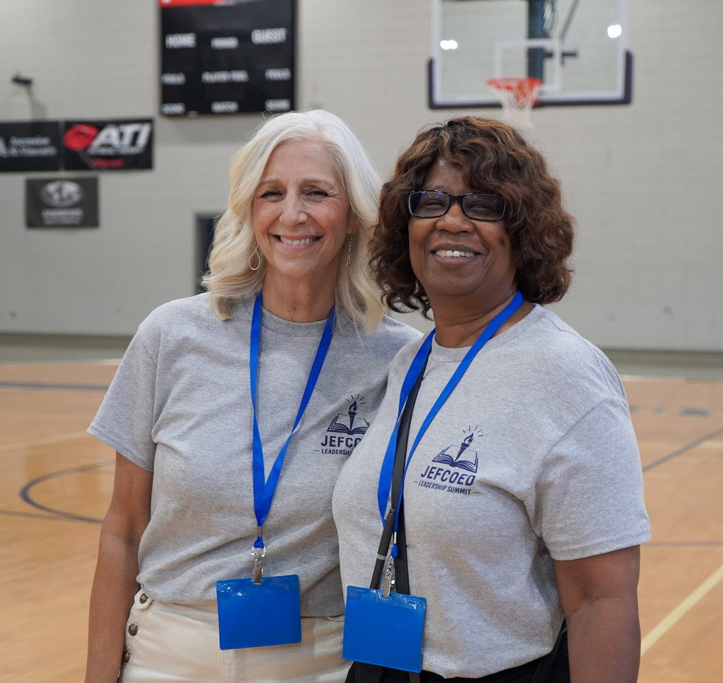 Two attendees of the 2026 JEFCOED Leadership Summit smile for the camera. 