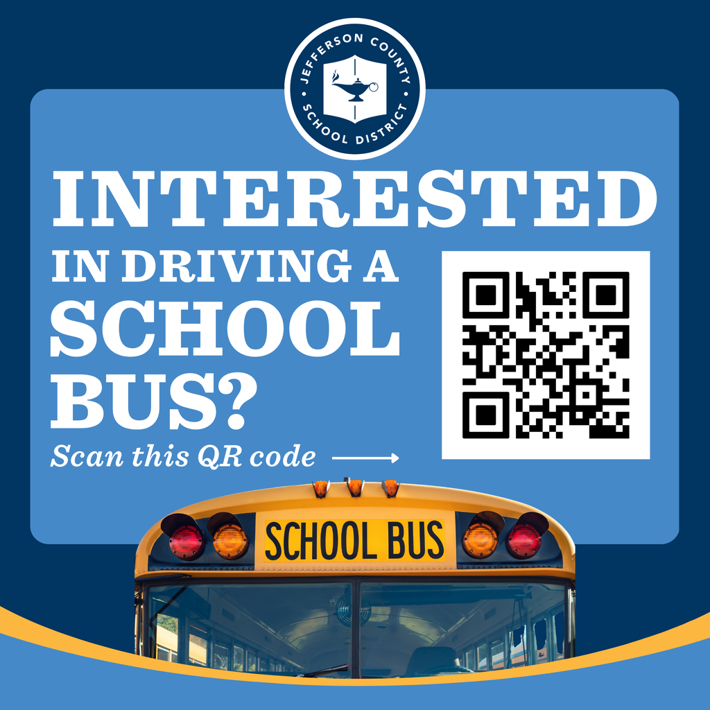 Graphic encourages people to apply for bus driving positions at Jefferson County Schools.