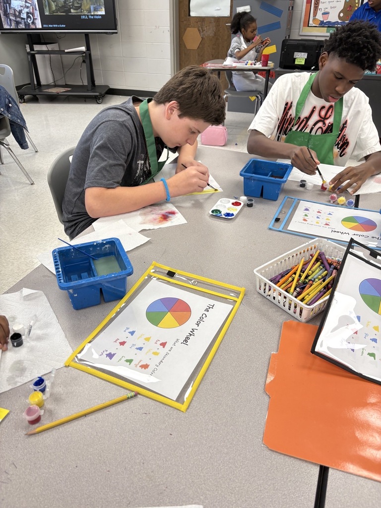 Students working in art class