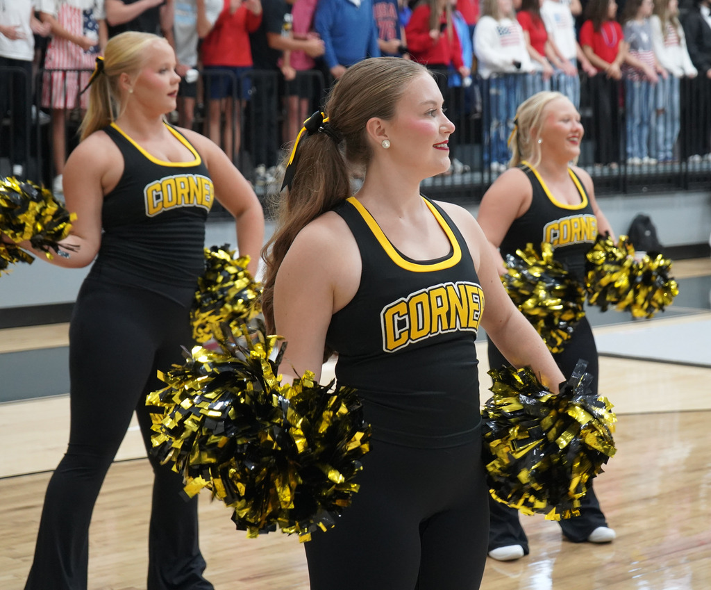 Students dance during a pep rally.