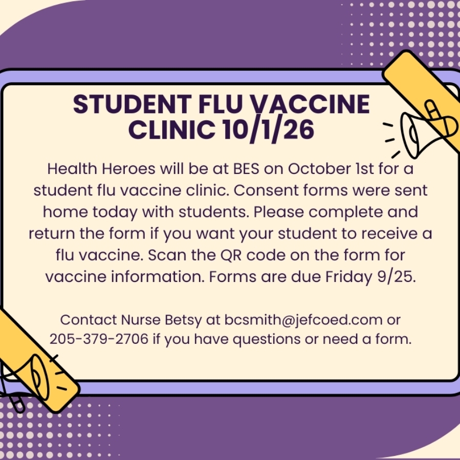 Graphic includes information about the school flu clinic. 