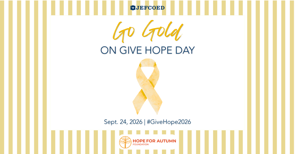 give hope flyer with gold awareness ribbon on a white background