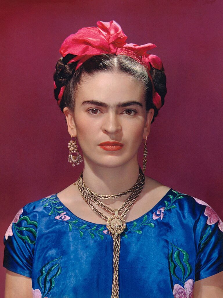 Portrait of Frida Kahlo, the celebrated Mexican artist known for her distinctive self-portraits and artwork inspired by Mexican culture and identity.
