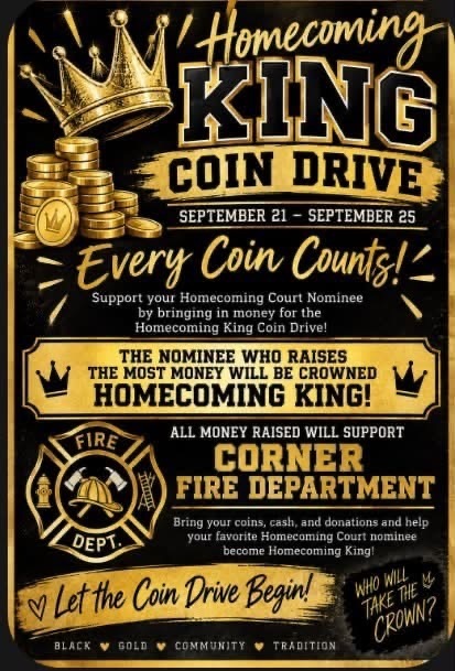 Black and yellow flyer for homecoming king information