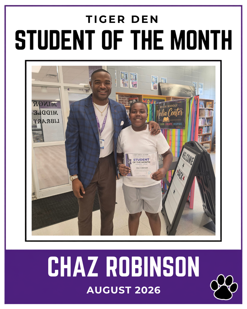 Congratulations to Chaz Robinson for earning August, student of the month.
