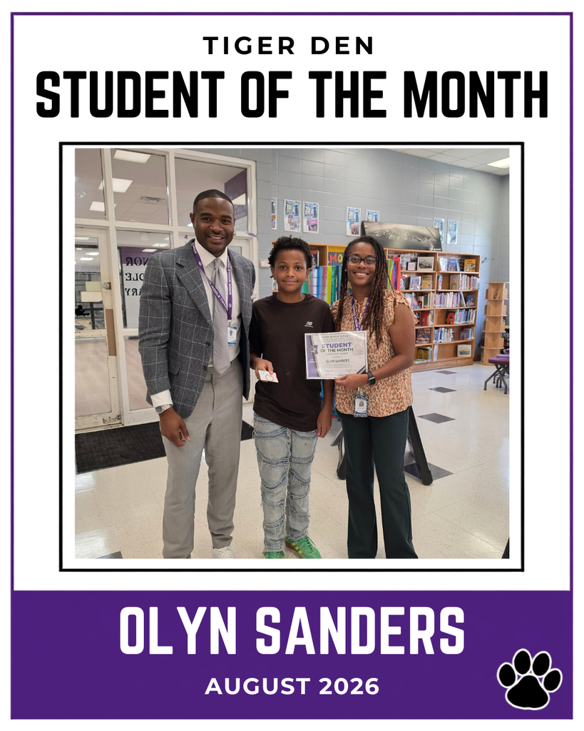 Congratulations to Olyn Sanders for earning August, student of the month.