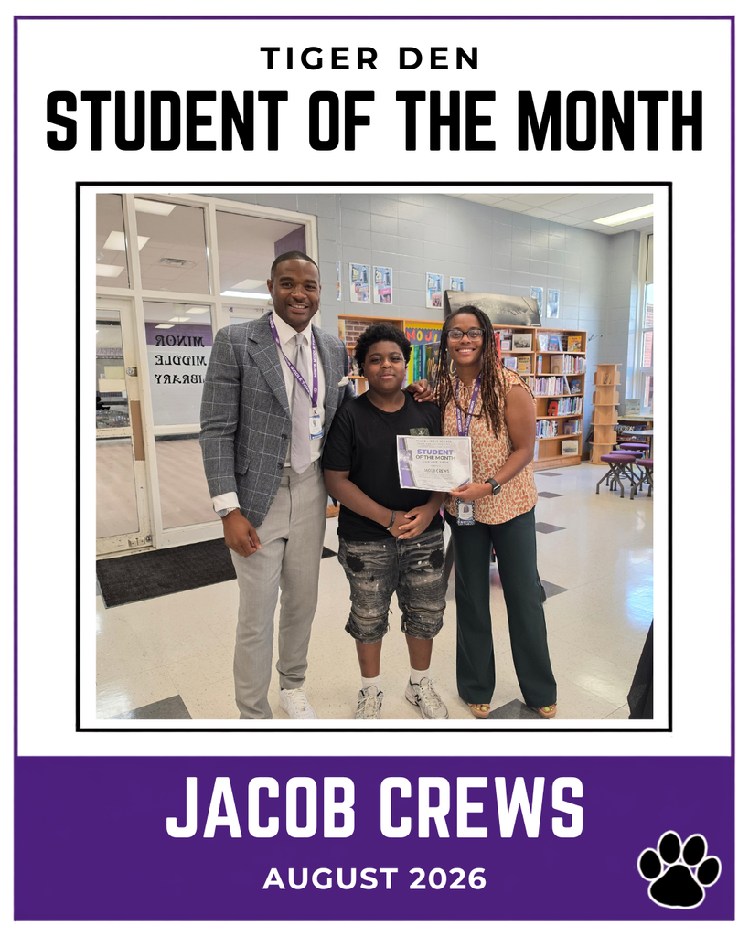 Congratulations to Jacob Crews for earning August, student of the month.