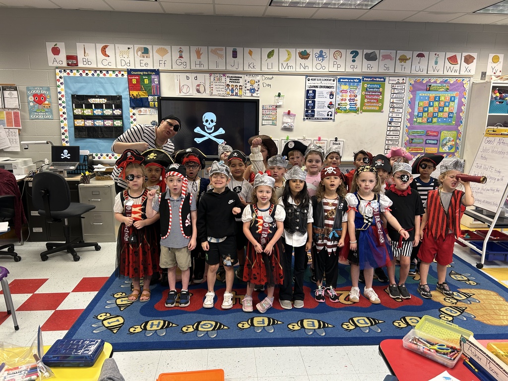 Class dressed up for Pirate Day with teacher