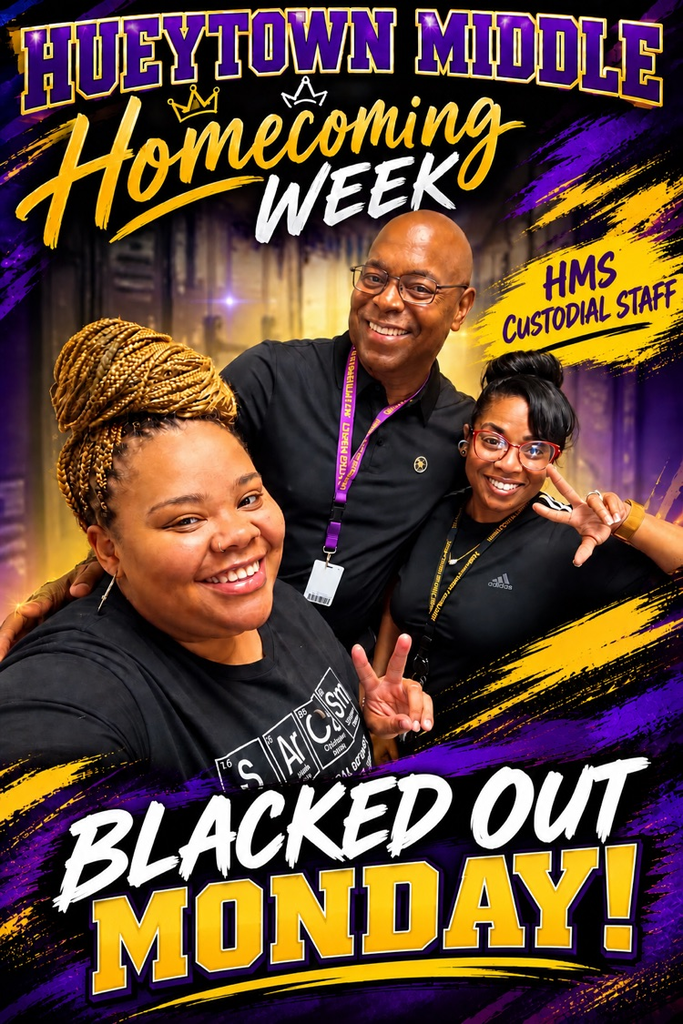 Three HMS custodial staff members dressed in black for Homecoming Week Blackout Monday.