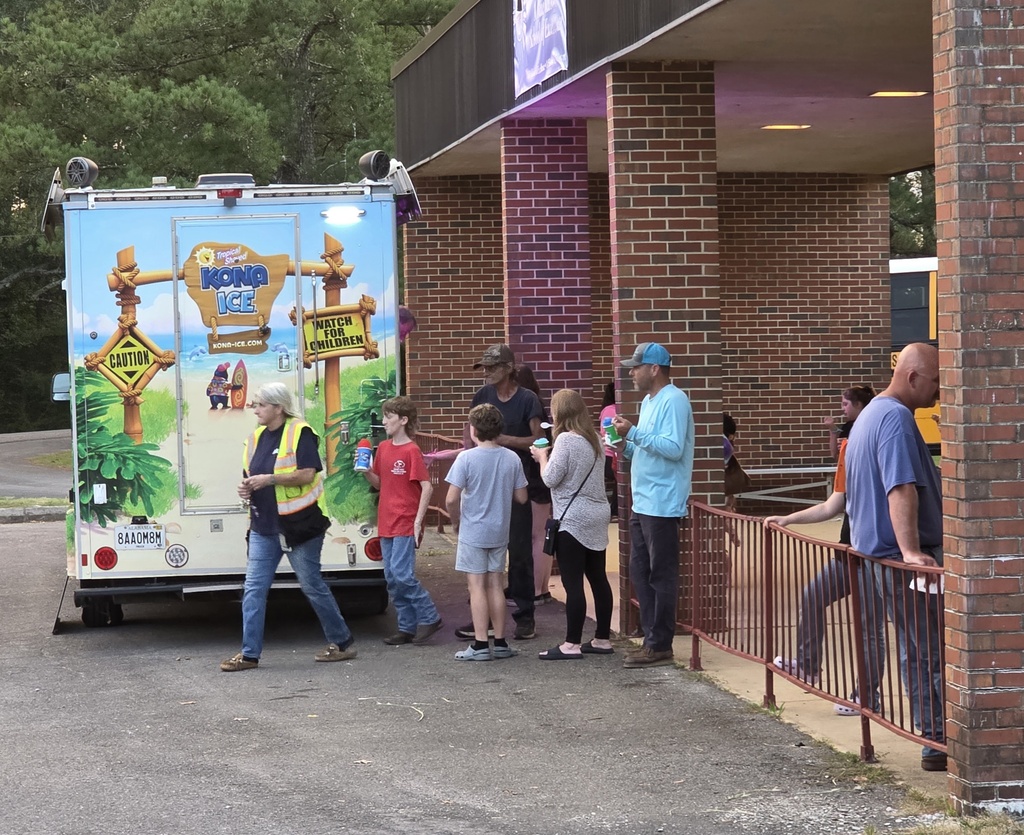 Kona Ice truck with families standing around it