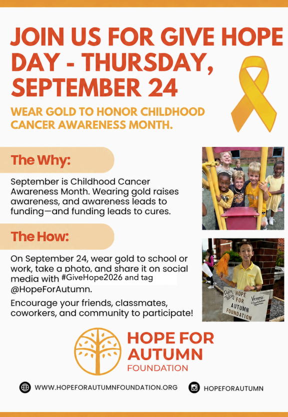 Join Us For Give Hope Day Tomorrow! Wear Gold!