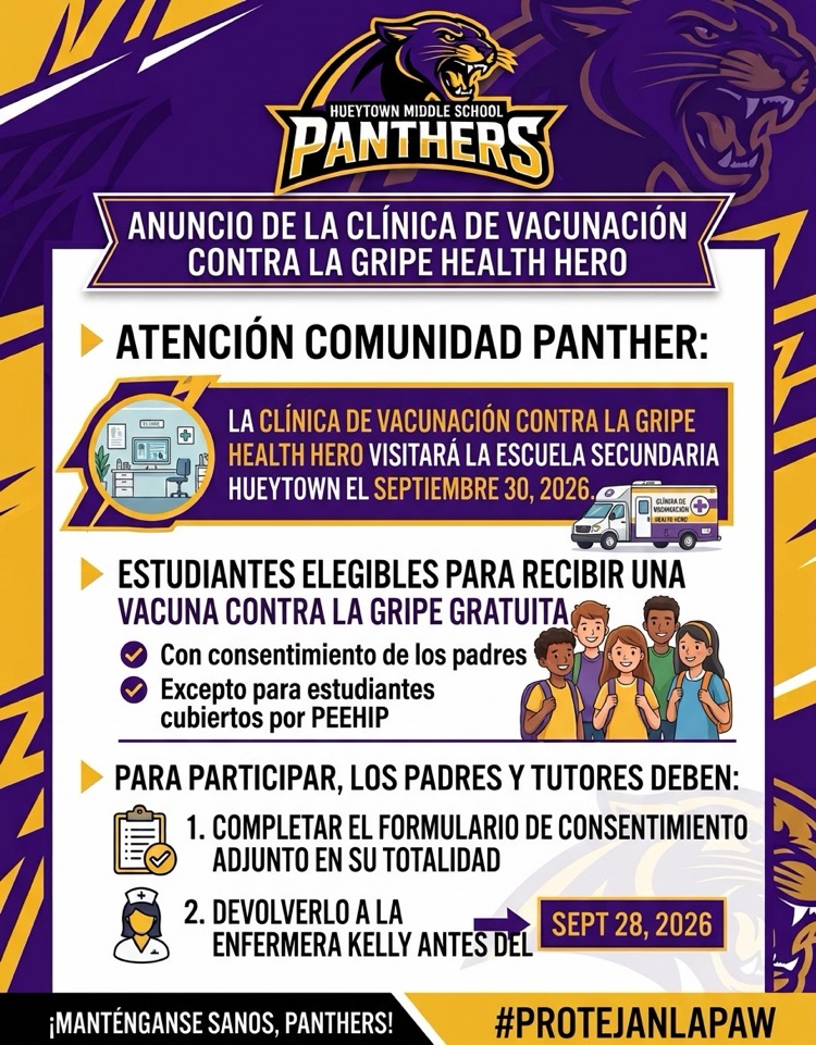 Spanish-language information for the HMS Health Hero Flu Shot Clinic on Sept. 30.