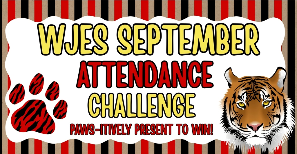 Graphic that says :WJES September Attendance Challenge, PAWS-itively present to win!"