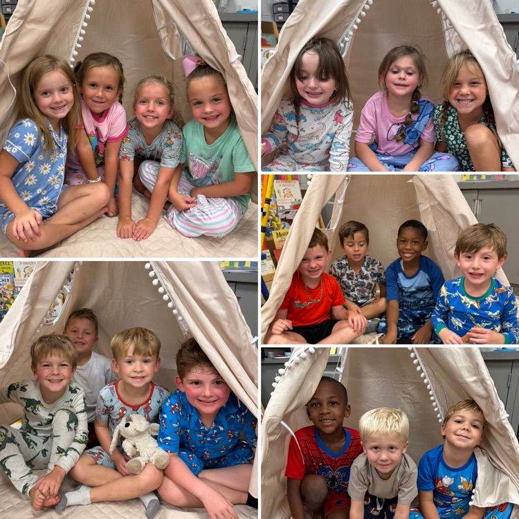 Multiple pictures of students posing in tents with friends