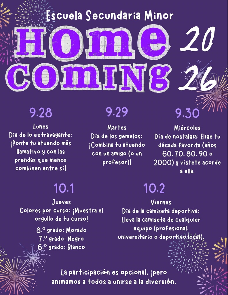 Homecoming week is here. Join the fun and dress up each day.