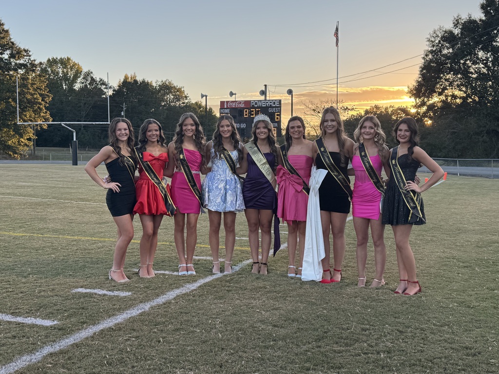 Girls in formal wear lined up as part of homecoming court