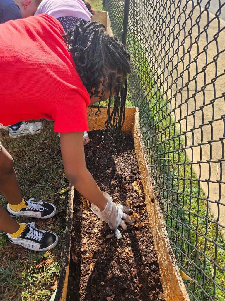 Students work on a garden.