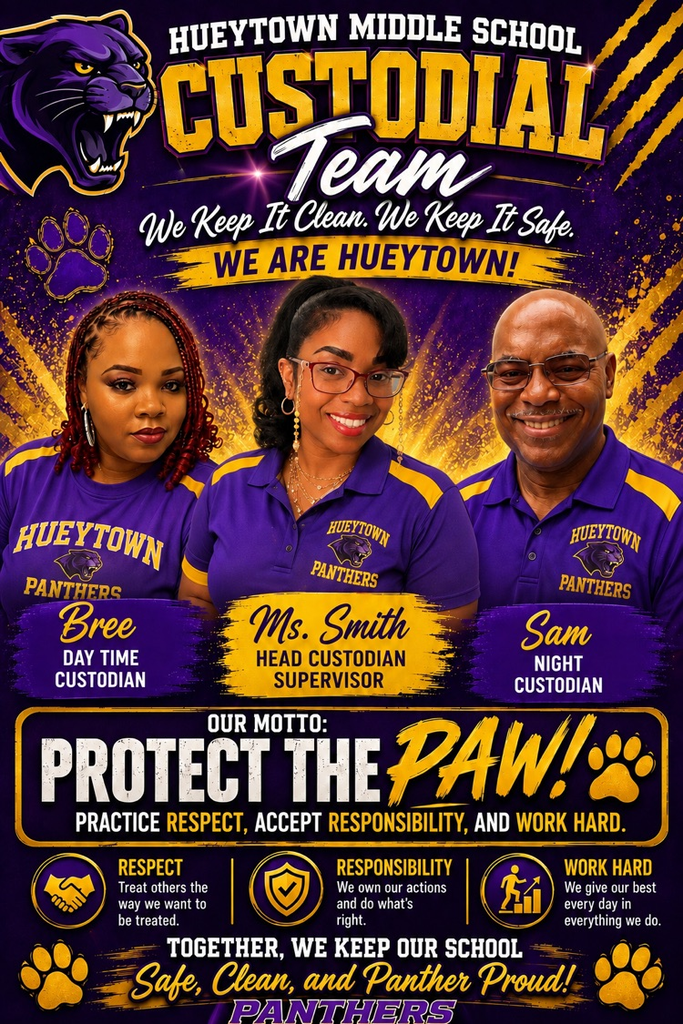 t text: HMS custodial team members Breanna Carson, Head Custodian Juanita Smith, and Sanford Wright.