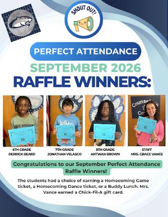 Perfect attendence winners for the month of September shown with certificates. 