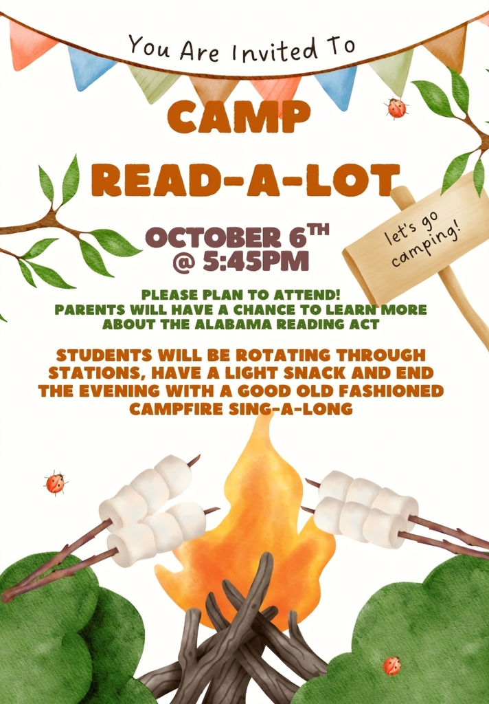 graphic that says "You are invited to Camp Read-A-Lot, October 6th @ 5:45"