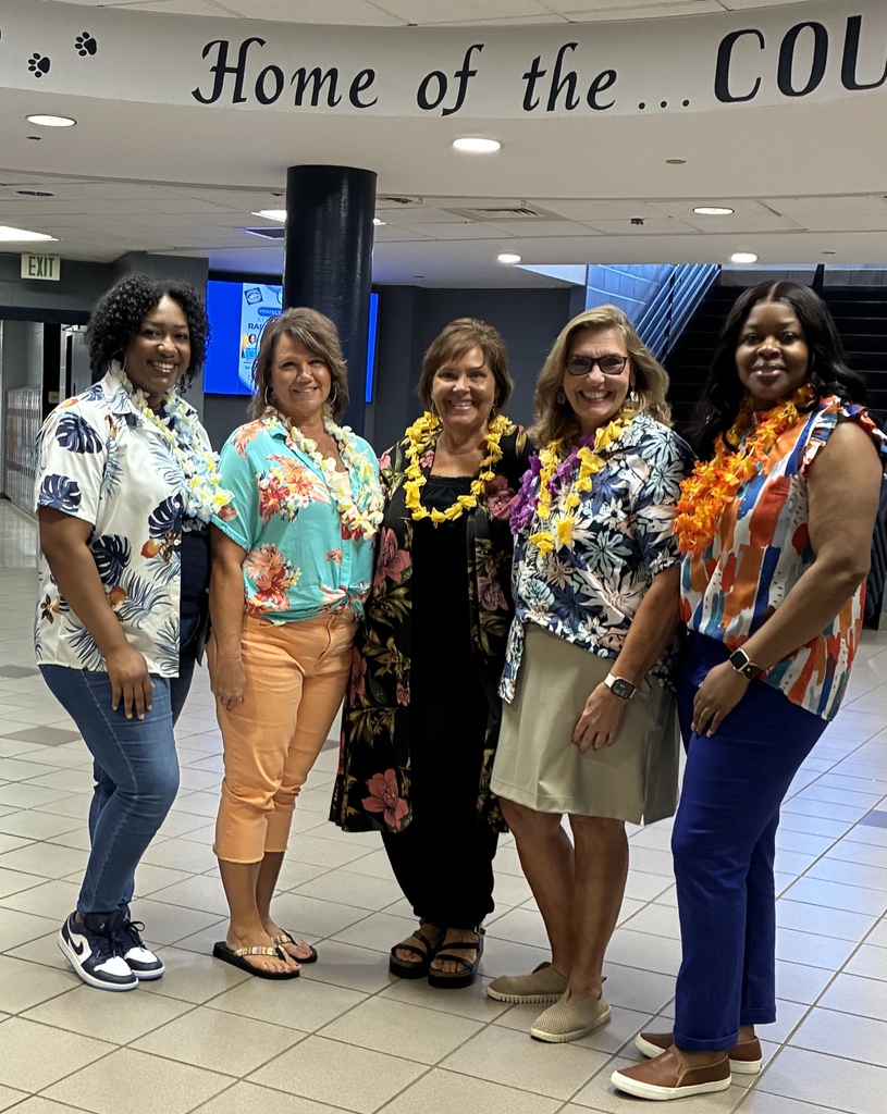 Four ladies wearing tropical theme