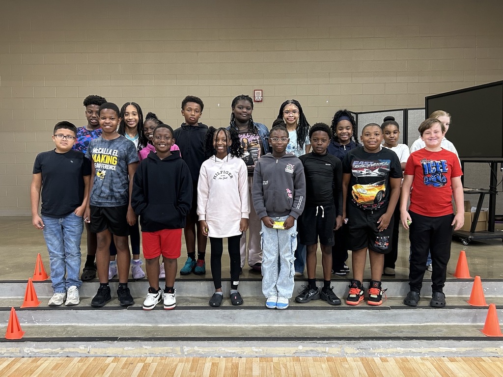 Group photo of McCalla Elementary fifth-grade students being celebrated for meeting their mCLASS and i-Ready benchmark goals.