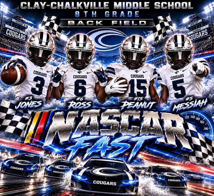 Football players wearing white jerseys with navy blue numbers NASCAR Fast