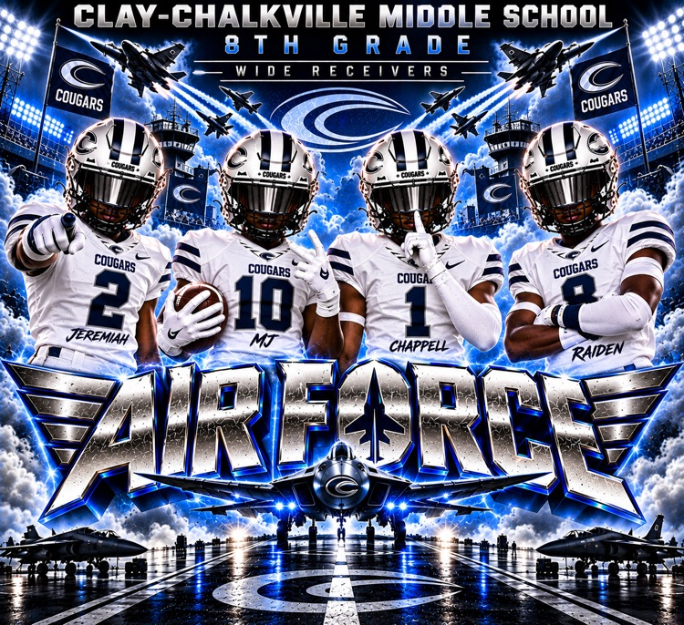 Football players wearing white jerseys and navy blue numbers saying AirForce