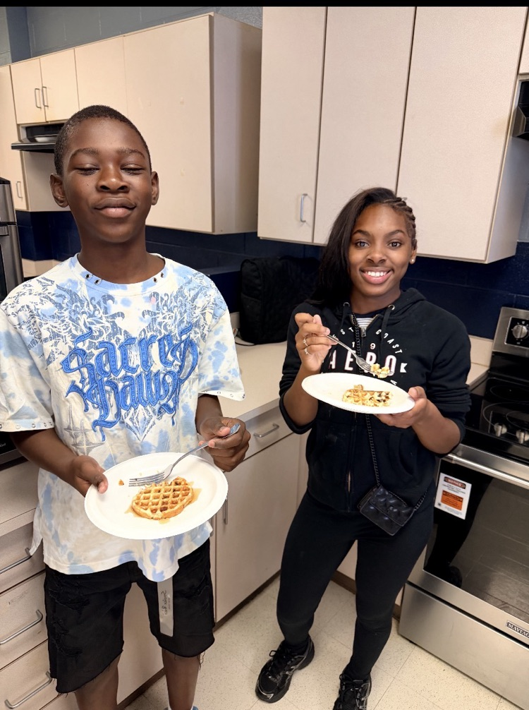 students eating waffles