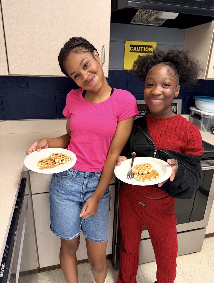 students eating waffles