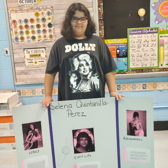 Victoria is hard at work on her Hispanic Heritage project in Mrs. Cantrell’s classroom!