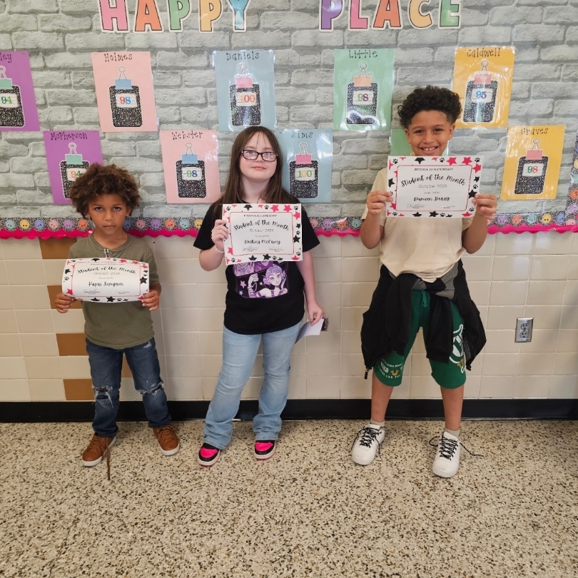 Kapri Sampson, Destiny McCrory, and Damien Berry show off their Student of the Month Certificates!