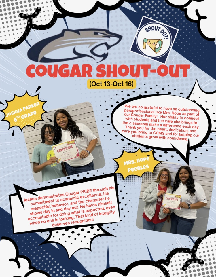 announcing the cougar shout out for the week of OCT 13-18