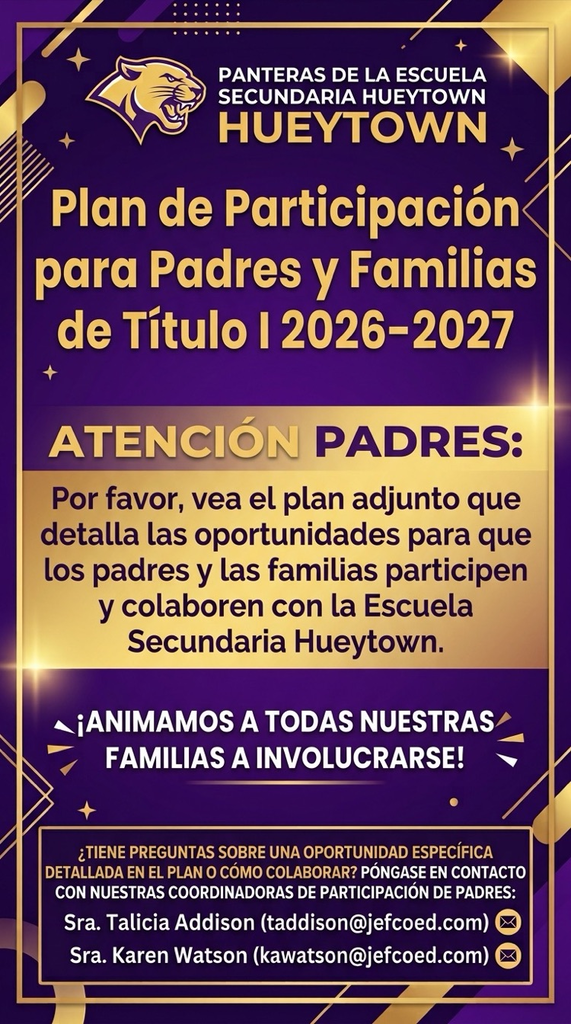 Plan de Participación para Padres y Familias de Título I de HMS 2026–2027. Se invita a las familias a participar.