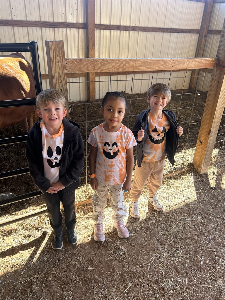 Three kids at pumpkin patch field trip