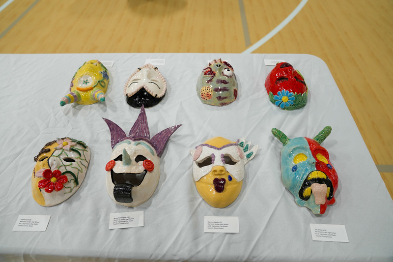 Ceramic masks made by JEFCOED students on display at the Gardendale Civic Center