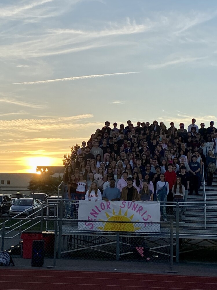 Seniors standing on the bleachers