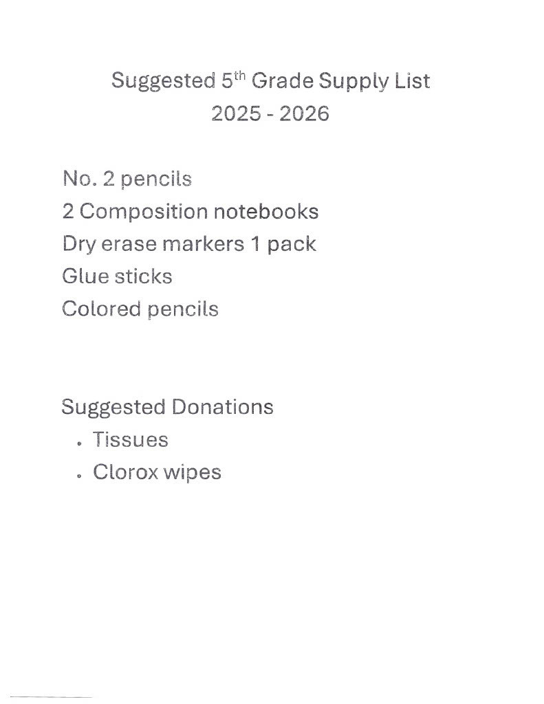 Supply List Grade 5