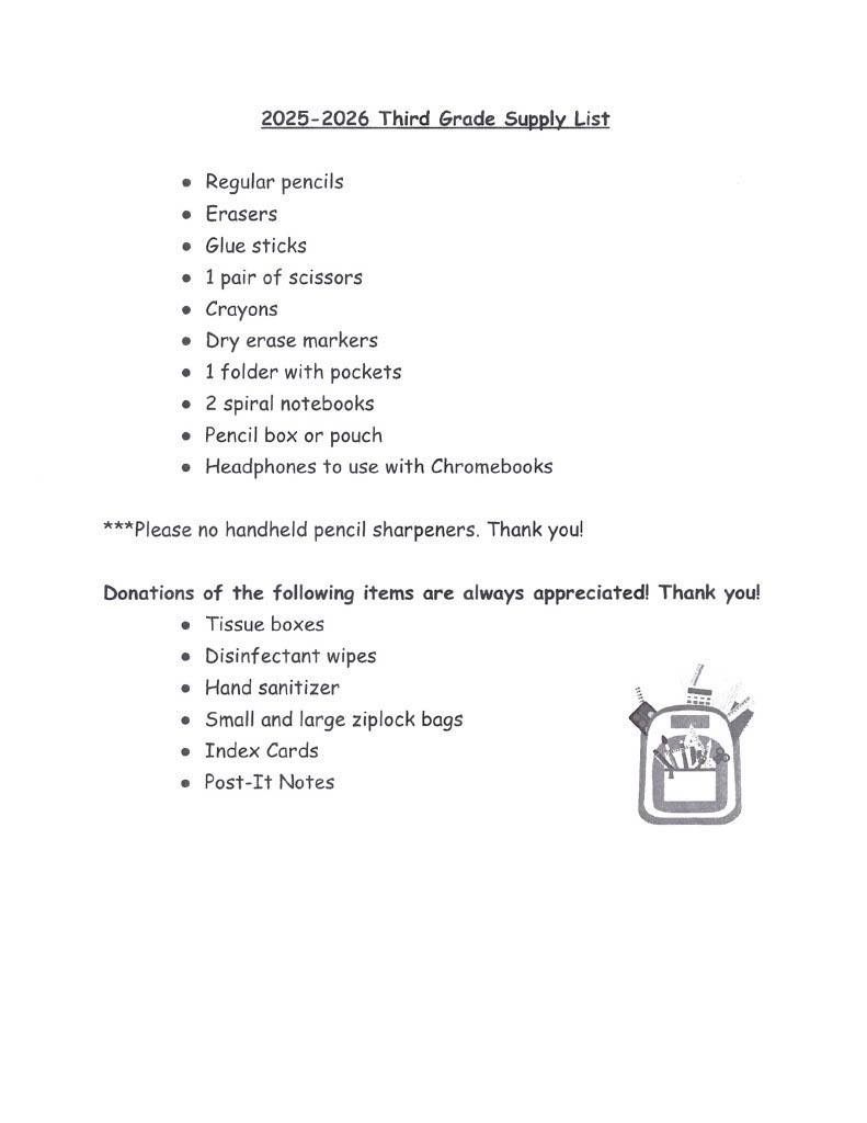Supply List Grade 3