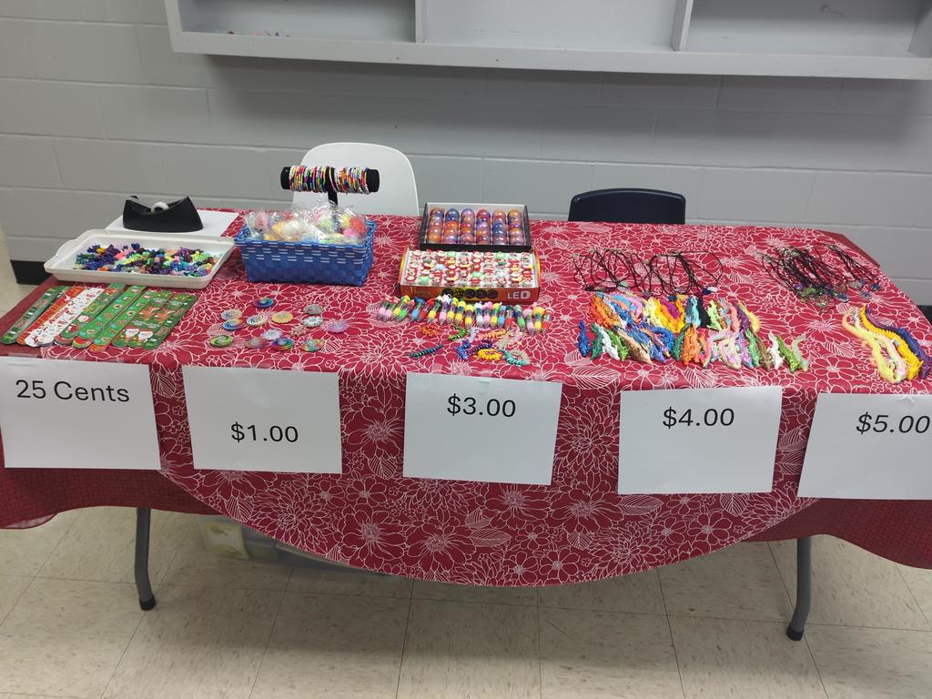 Prices of items 25 cents - $5.00