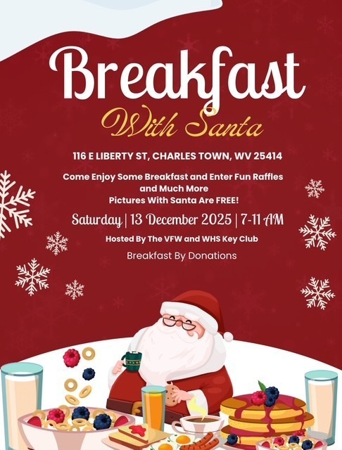 Breakfast with Santa, Saturday, December 13th, 7am-11 am, 116 East Liberty Street, Charles Town