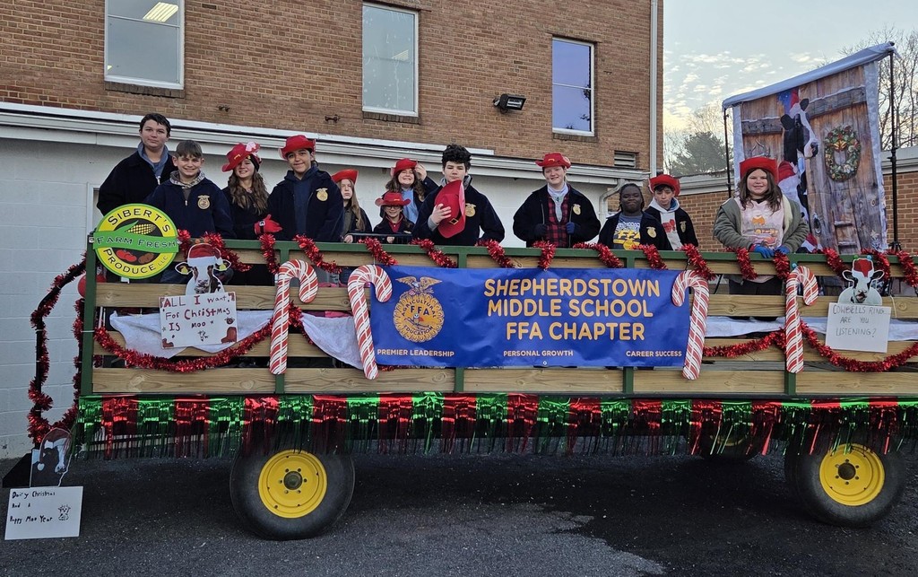 SMS FFA Students pose on their float before the Christmas Parade.