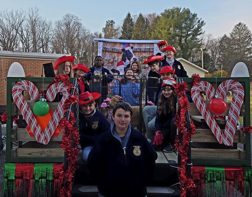 SMS FFA Students pose on their float before the Christmas Parade.