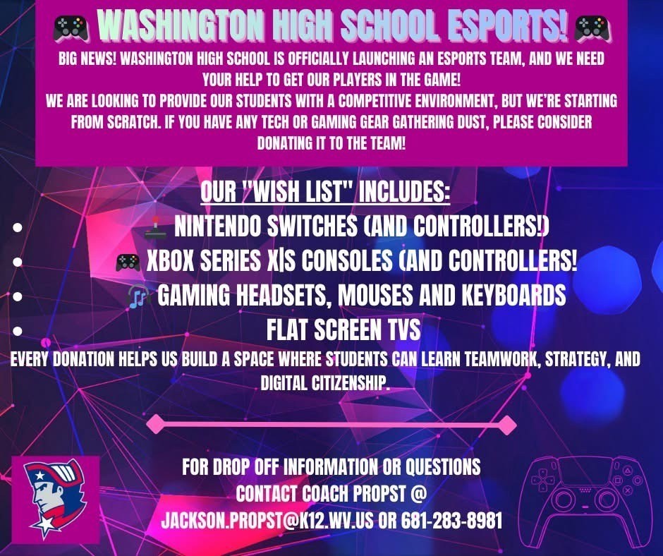 Washington High School Esports informational flyer