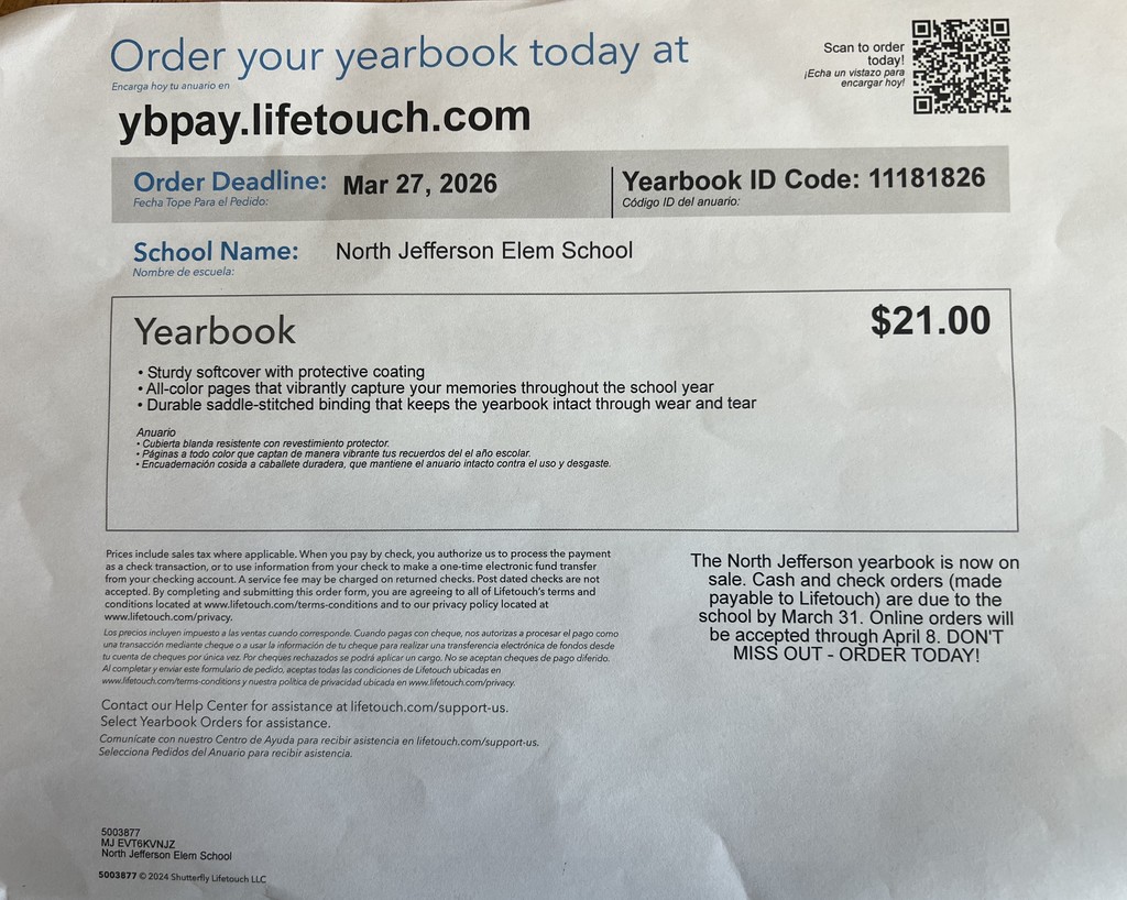 Lifetouch Yearbook ordering form back page