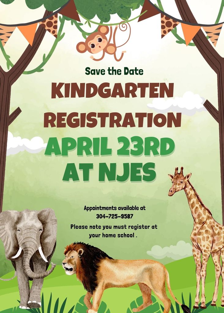 Kindergarten registration flyer. It is April 23rd. Call 304-725-9587 for appointment.