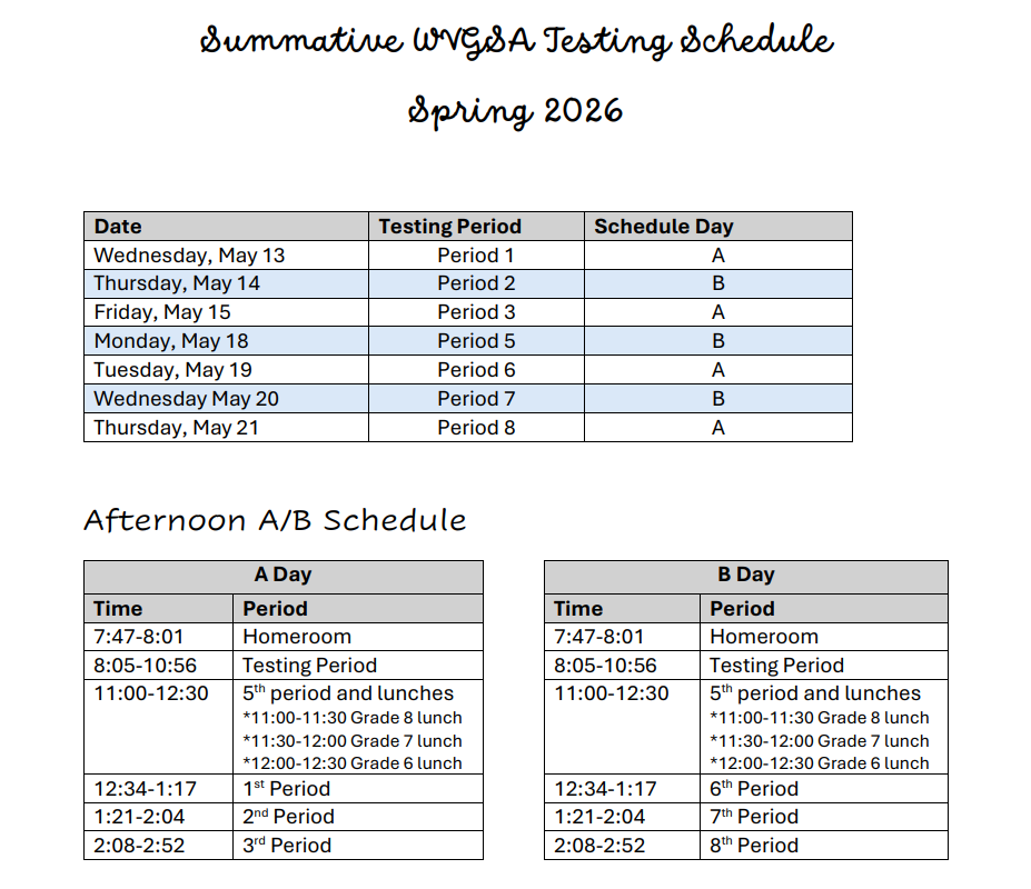 WVGSA Testing Schedule