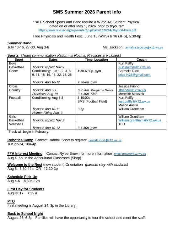 SMS Summer 2026 Parent Info